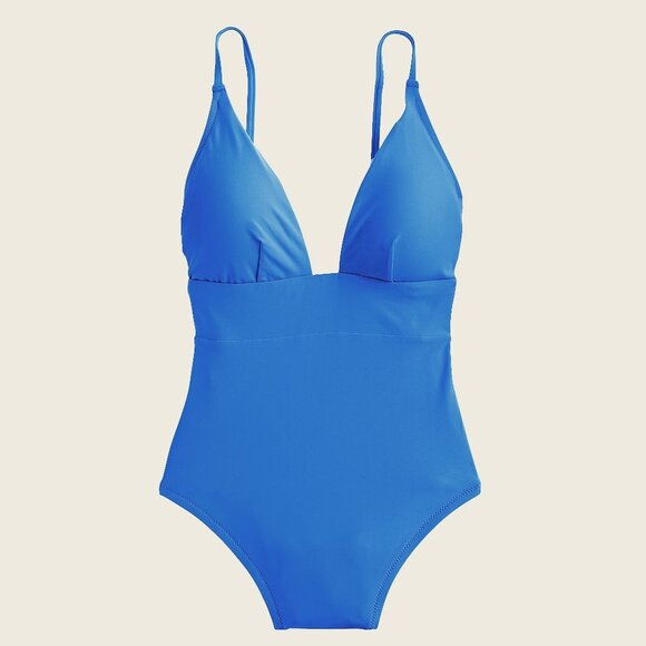 J Crew Deep V-Neck French One Piece Swimsuit Regal Blue Sz 24 New Women - Picture 1 of 8